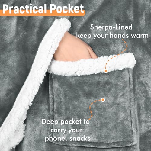 Image of Catalonia Sherpa Wearable Blanket with Sleeves & Foot Pockets for Adult Women Men,Comfy Snuggle Wrap Sleeved Throw Blanket Robe,Gift Idea,Grey