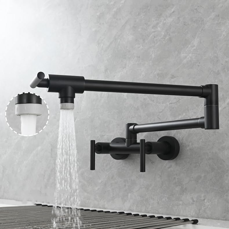 Robinet de cuisine mural en laiton noir mat au design rotatif chic - 3