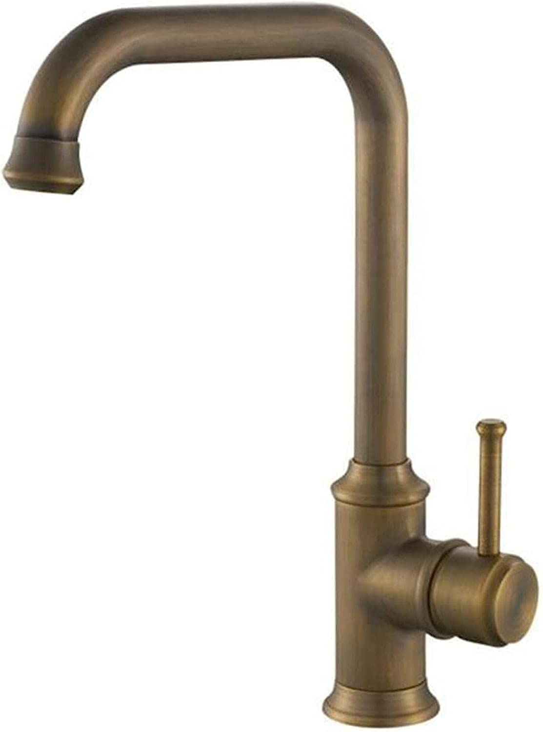 Robinet laiton antique haut de gamme avec bec cascade design rétro chaud et froid pour vasque