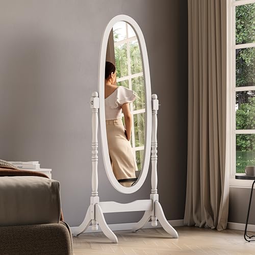 Home Discount - Espejo basculante Nishano Cheval, Espejo vestidor con peana, tamaño Grande, Color Blanco