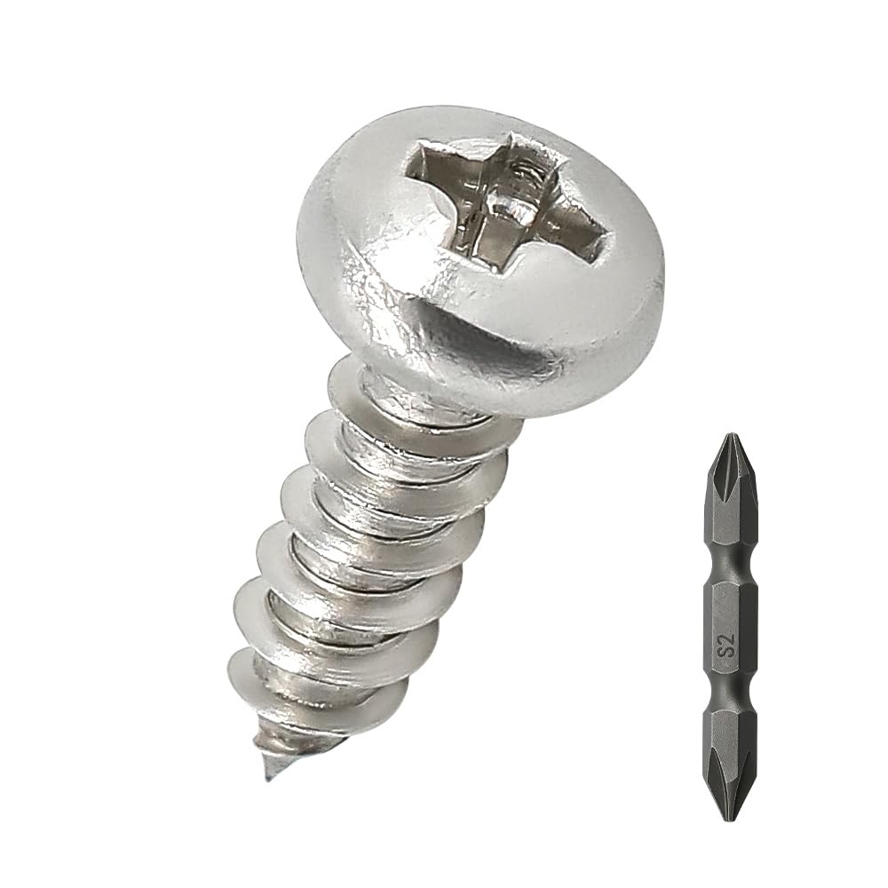 #4 x 1/4" Pan Head pan Head Wood Screws 100 Pcs 18-8 (304) Stainless Steel Pan Head Phillips Drive Self Tapping Screws, Bright Finish, No Coating, Fayeploo
