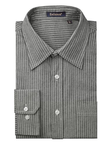 Enlision Oxford Shirts for Men Adult Smart Casual Black and White Pinstripe Shirts Men Button Down Regular Fit for Spring Autumn M