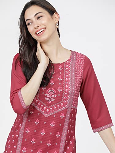 Image of KETCH Polyester Women's Regular Fit Printed Threeforth Sleeve Kurta