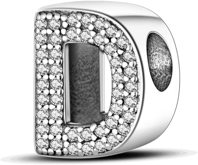 Pandach 925 sterling Silver Letters Charms A-Z Alphabet Beads with Cubic Zircons Charm Beads Pendants fit for European Bracelets Necklace Women Jewelry Gift Options