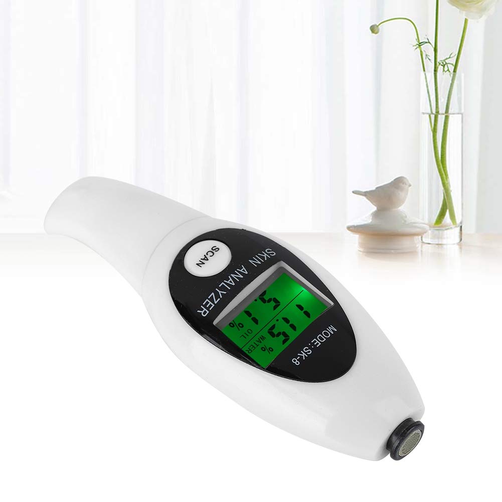 Analyseur de peau avec affichage numérique à cristaux liquides, moniteur d'humidité de la peau de l'analyseur de peau pour soins de la peau, appareil de mesure facial sensible sensible(blanc)
