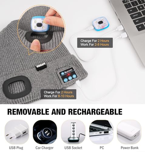 Bonnet Bluetooth Wmcaps avec LED rechargeable et écouteurs sans fil intégrés