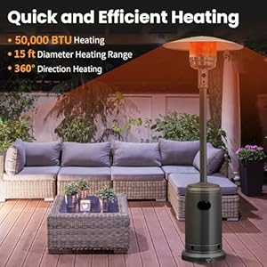 Tangkula 50000 BTU Propane Outdoor Heater Patio Heater with Stainless Steel Burner Tip over Protection CSA Certificated Wheels Outdoor Heaters for Patio Commercial and Residential Grey