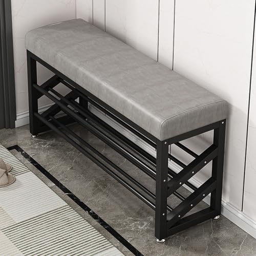 Étagère à chaussures 2 niveaux et banc de rangement de bout de lit en métal