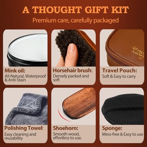 Feilove 6-in-1 Mink Oil Leather Conditioner and Cleaner Kit 3.52 oz – Premium Waterproof Leather Care for Boots, Shoes & Bags
