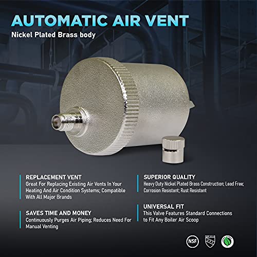 Image of Midline Valve SBW18-5 Automatic Air Vent for Hydronic Heating Applications 1 /8 in. MIP Connection Nickel Plated Brass (5 Pack)