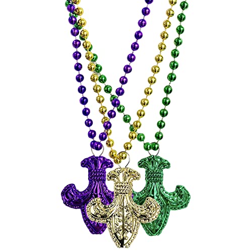 Mardi Gras Beads Necklace Fleur De Lis Gold Purple Green New Orleans Beads for Mardi Gras Saint Patrick's Day Party