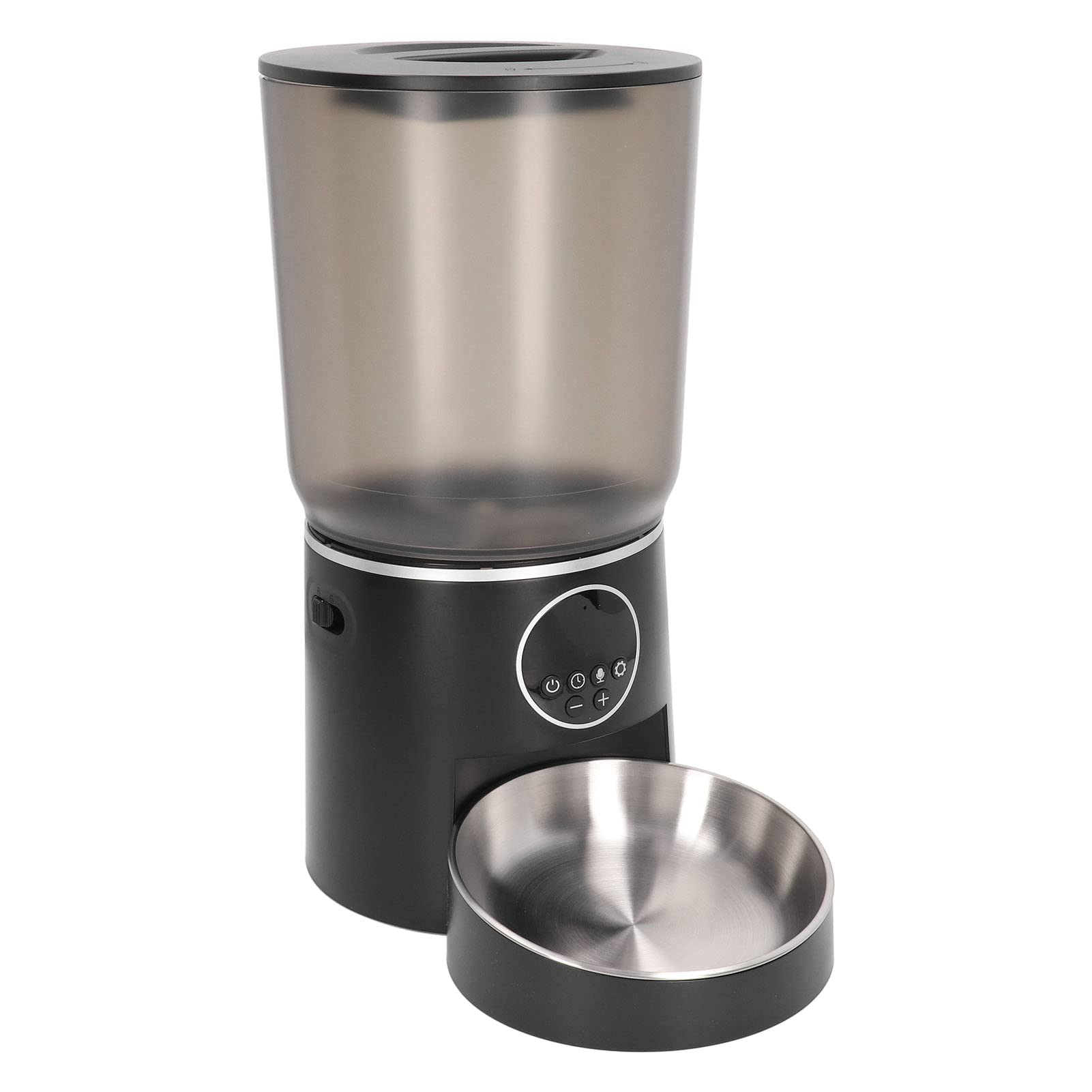 Comederos Automáticos para Mascotas, 5L, Soporte de Doble Potencia, Sincronización Inteligente, ABS, Dispensador de Comida para Perros y Gatos con Tazón de Acero Inoxidable (botón)