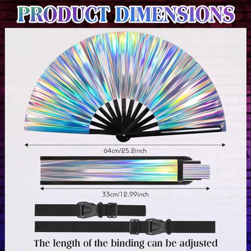 Image of FairySandy Large Rave Fan UV Glow Clack Summer Hand Fan with Thigh Holster for Women Carnival Party Supplies for Carnival Edm Music Festival Club Accessories(Laser,Laser Color)