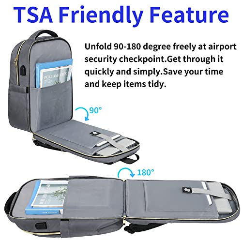 Travel Laptop Backpack for Women Men, Business Anti Theft TSA Friendly Laptops Backpack with USB Charging Port,Water Resistant Computer Bag Fits 15.6 Inch Laptops,Grey3