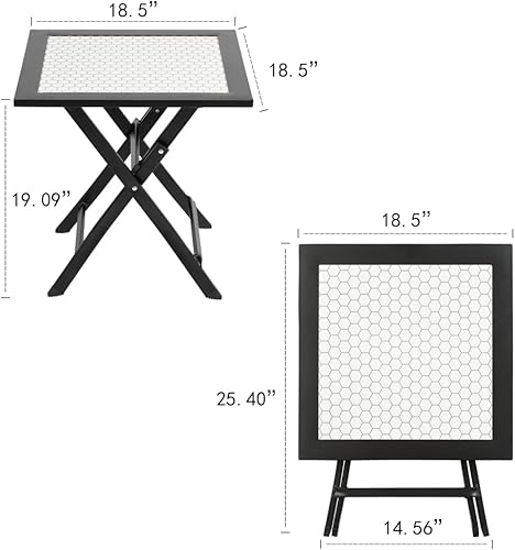 Miniatura 3 de MEMAEMO Mesa auxiliar pequeña de metal para exteriores, mesas auxiliares plegables cuadradas de patio portátiles de 18 pulgadas, mesa de bistró de