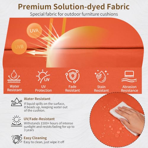 Image of 22x24 Outdoor Chair Cushions Set of 4, Waterproof Deep Seat Cushions for Patio Furniture with Removable Cover, Fade Resistant 4'' Outdoor Seat Cushion w /Ties&Handle for Sofa Loveseat, Orange