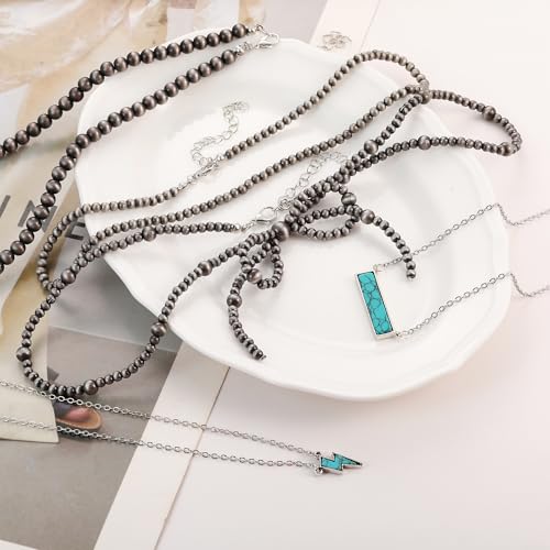 Navajo Pearl Bow Necklace Western Jewelry for Women Turquoise Choker Necklace Cowgirl 5PCS4