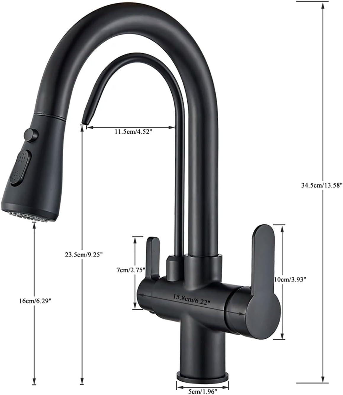 Purification Kitchen Pull-Out Kitchen Water Filter Deck Installation 360 Degree Rotating Three Way Mixer Sink Crane Mixer Tap, Gold, CF001