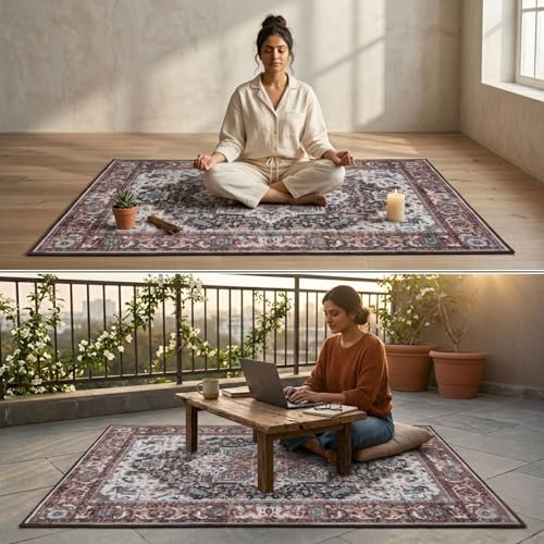 Image of Dream Weaverz Anti Slip Rectangular Carpet for Living Room & Hall | Silk | Flat Woven Soft Washable Floor Mat for Home, Bedroom Floor & Kitchen | Durable Anti Skid Rug for Daily Use (4 X 6) feet