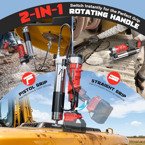 Image of DIYtoolifz Cordless Grease Gun Compatible with Milwaukee 18V Battery, 12000PSI High-Pressure with 2-in-1 Rotating Handle, 39.4 inch Hose & 4 Couplers for Bulk & Cartridge Grease (Tool Only)