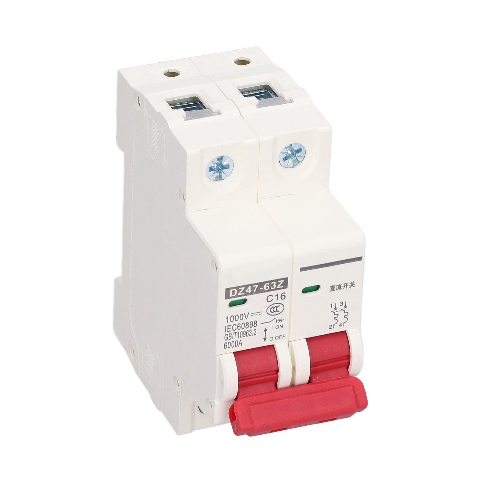 WyłąCznik 2P DC 1000V 16A Izolator Systemu Fotowoltaicznego C16 DZ47-63Z, Montaż na Szynie DIN 35mm