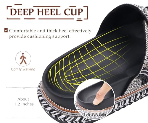 KuaiLu Womens Glitter Sandals with Arch Support Comfortable Orthopedic Cushion Recovery Slides Summer Fashion Sparkly Rhinestones Sandals Slip On Plantar Fasciitis Slippers for Indoor Outdoor4