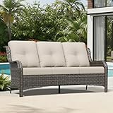 Joyside Outdoor Patio Couch, 3 Seater Outdoor Wicker Sofa with High Back, Deep Seating, Wide Armrest, Thickened Cushions, Patio Sofa for Deck, Porch Use