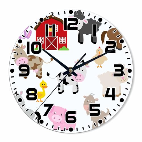 Farm Animals and Barn Wall Clock Pigs Rabbits Goats Chickens Battery Powered Wall Clock Silent Non Ticking 10 Inch for Living Room, Kitchen, Home,Bathroom, Bedroom