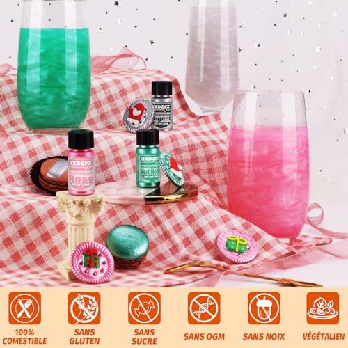 Peinture Paillette Comestible - 3 Colori Liquide Colorant Alimentaire Paillette, Peinture Paillette Alimentaire pour GâTeaux, Biscuits, Bonbons, Boissons, Chocolats (10ml par Bouteille) – vue 3
