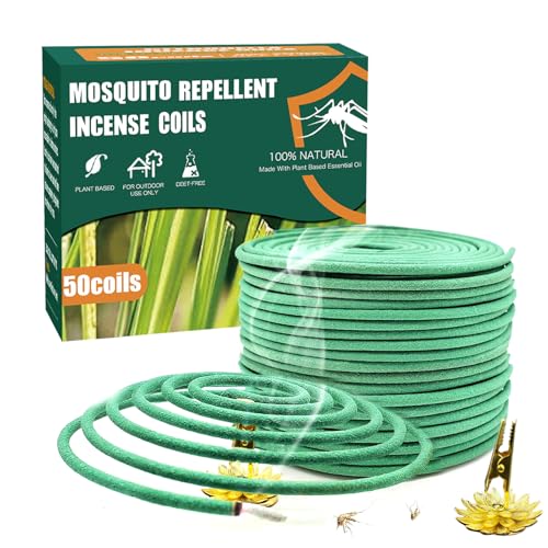 BananaHome 50 Coils Mosquito Repellent Citronella Incense Coil with Holder Natural Citronella Oil Lemongrass Oil Suitable for Outdoor Camping Patio Hiking and Indoor Use could Last 5 Hours per Coil