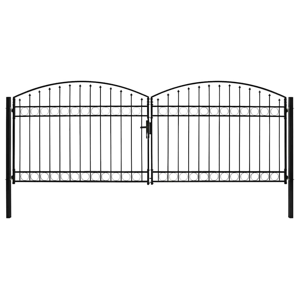 vidaXL Fence Gate Double Door with Arched Top Outdoor Garden Patio Yard Lockable Durable Stable Entryway Fencing Barrier Door Steel 400x150cm Black
