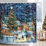 APROPHIC Christmas Shower Curtain for Bathroom Decor, Winter Scene Tree Farmhouse Holiday Shower Curtain Set with Hooks, Fabric Bathroom Accessory Set, Machine Washable, 72x72.