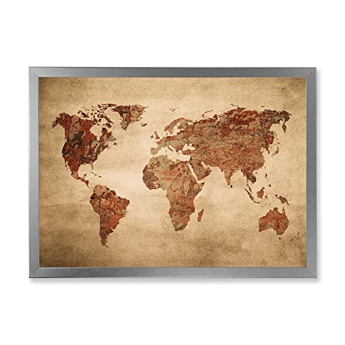 Ancienne carte du monde VII superbe affiche murale encadrée DesignQ aux finitions soignées