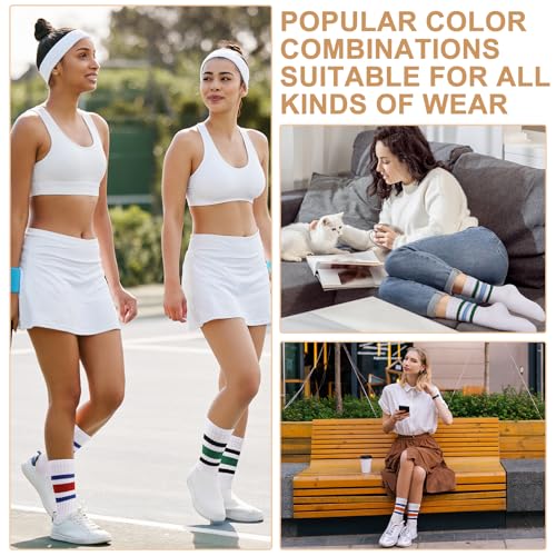 6 Pairs Crew Sport Socks Women Striped Crew Socks Retro Athletic Socks Casual Cotton Stretchy Socks Unisex MultiColor4