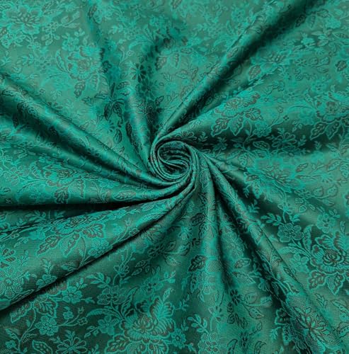 Brocart de soie jacquard floral vert sarcelle rigide pour vêtements sans affaissement