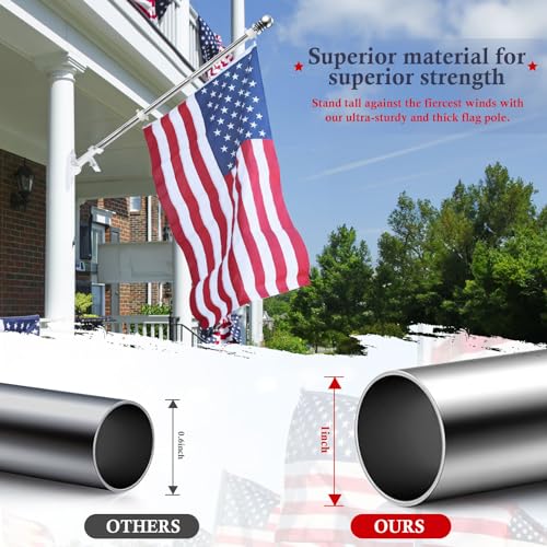 Flag Pole Kit, 6ft Flag Pole for Outside House, House Flag Poles for Porch, Flag pole with Tangle Free for 3x5 American Flag Mounting Bracket Stainless Steel Heavy Duty for Garden (Without Bracket) - Thumbnail 3