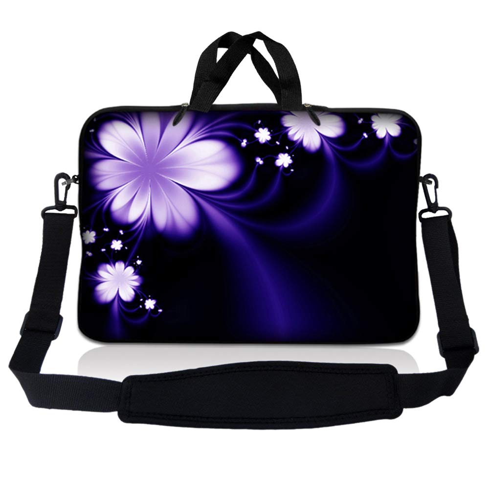 Laptop Skin Shop 14-14.9 inch Neoprene Laptop Sleeve Bag Carrying Case with Handle and Adjustable Shoulder Strap - Purple Flower Floral