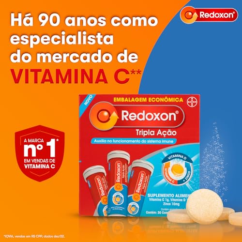Redoxon Tripla Ação, Vitamina C 1000mg, D e Zinco, 30 Comprimidos Efervescentes