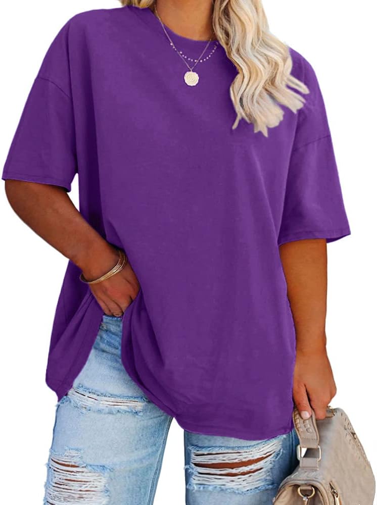 Women's Plus Size T Shirts Oversized Tees Summer Half Sleeve Crew Neck Tunic Tops