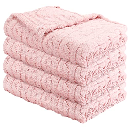 Image of Kenning Baby Blanket, 4 Pcs 3D Fluffy Fuzzy 300 GSM Fleece, Pink, 30 x 40 Inch, Soft Plush Receiving Blankets for Baby Boys Girls, Newborn Infant Bedding