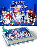 CAKECERY Sonic Retro Style Game Edible Cake Image Topper Birthday Cake Banner 1/4 Sheet