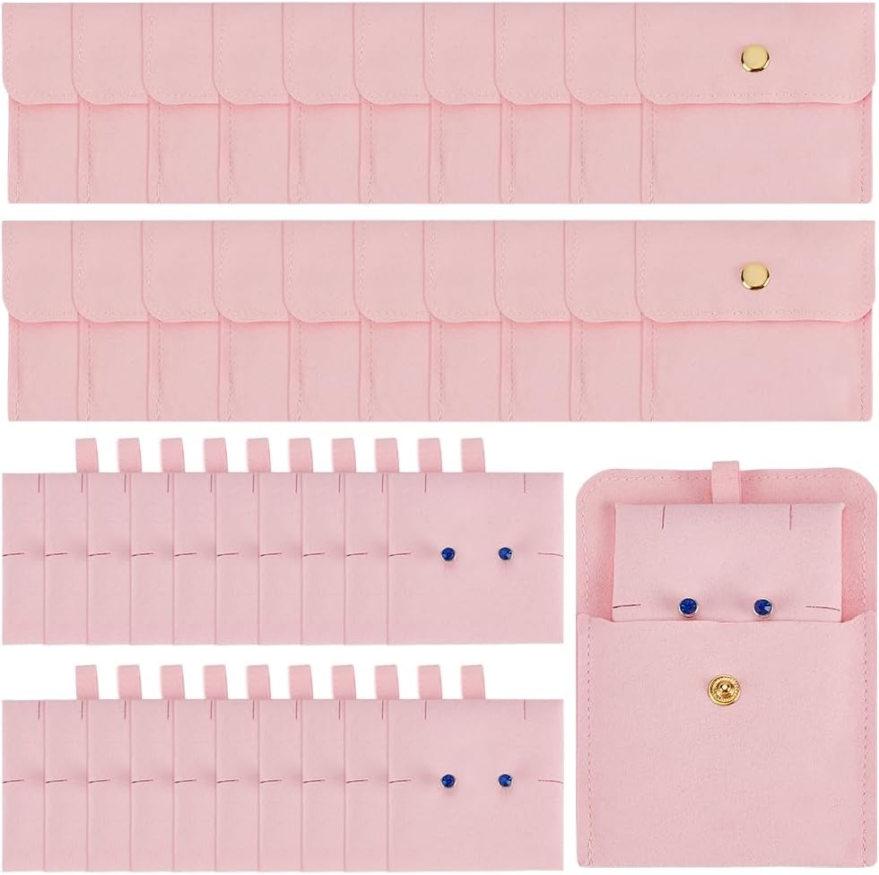 UNICRAFTALE 20Pcs Jewelry Pouches with Insert Pad Microfiber Pearl Pink Jewelry Packaging Bag with Snap Button Rectangle Portable Jewelry Gift Bags for Rings Necklaces Earrings Bracelets 7x8cm