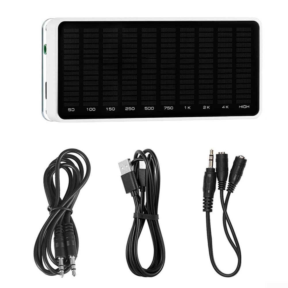 Analizador de espectro de audio, espectro musical, captación de micrófono, medidor de nivel de sonido, analizador de audio, espectro musical preciso y entrada de señal dual (luz verde)