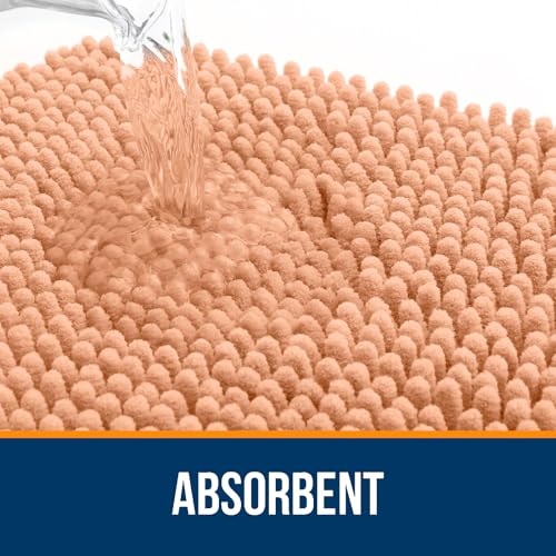 Image of OLANLY Large Bathroom Rugs 70x46, Extra Soft Absorbent Chenille Bath Rugs, Rubber Backing Quick Dry, Machine Washable Bath Mats for Bathroom Floor, Tub and Shower, Home Decor Accessories, Peach