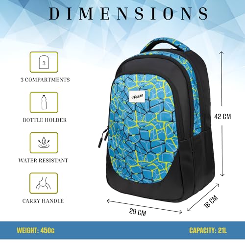 Image of F Gear Panya Black Blue Nested 21L School Backpack|Three Spacious Compartment with Water bottle holder|Lightweight and durable|Comfortable to Carry|Stylish Backpack