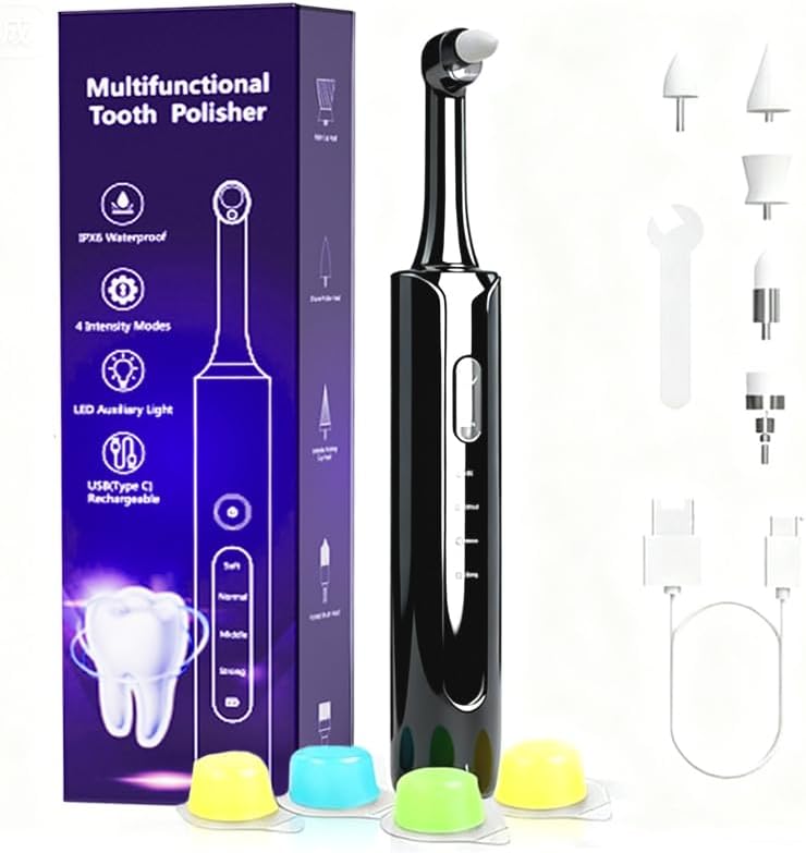 Pulidor de dientes eléctrico, removedor de placa para blanquear los dientes, kits de pulido de dientes 4 modos de velocidad, pulidor dental