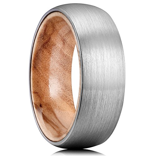 King Will Nature 8mm Men's Tungsten Carbide Ring Brushed Dome Wedding Band with Wood Inlay Comfort Fit(10)