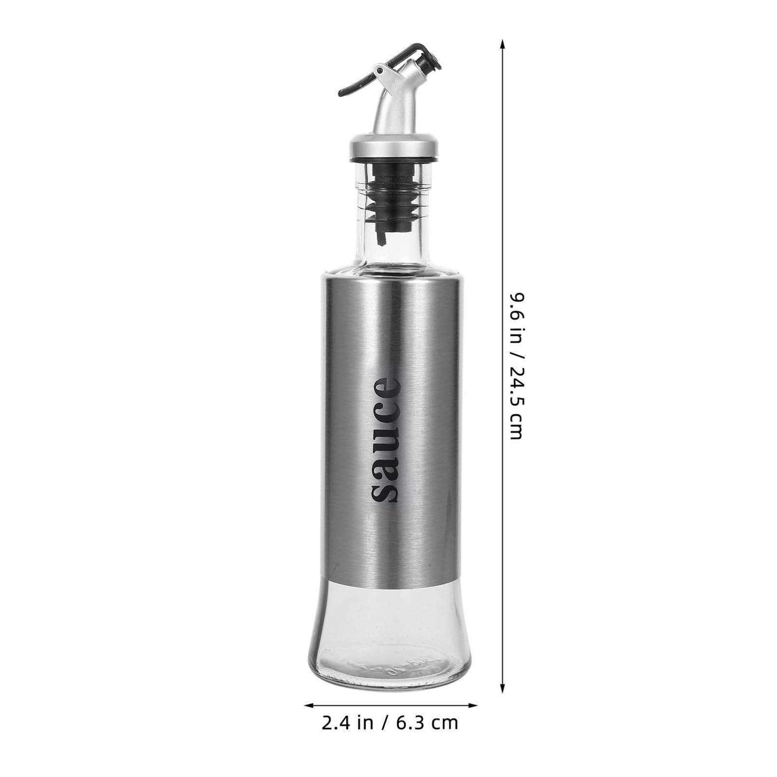 Zerodeko Dispenser per Olio e Salsa di Soia per Cucine Domestiche e Ristoranti Set 4 Bottiglie 300ml in Vetro e Acciaio Inossidabile Argento, Design Elegante Antigoccia