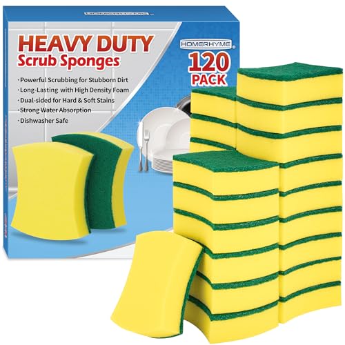 Image of Heavy Duty Scrub Sponges, 120 Pack Scrub Sponge, Double-Side Kitchen Sponge, Multipurpose Long-Lasting Sponges, High-Density Dish Sponge