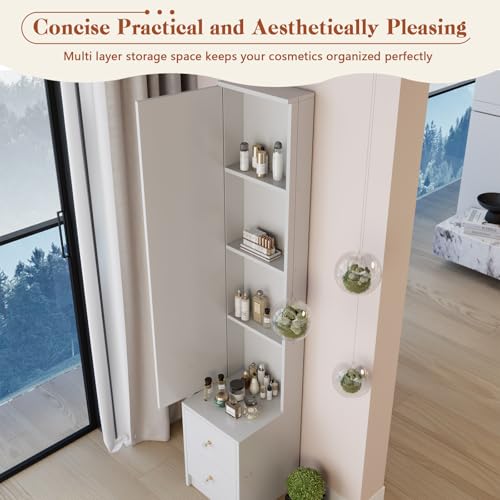 Full-Length Mirror Cabinet with Storage - 63 Inch Tall Standing Dressing, Multi-Layer Shelves (11.8x15.7x63 Inches), Modern Standing Mirror with Adjustable Shelves for Bedroom/Bathroom" (White) - Image 4